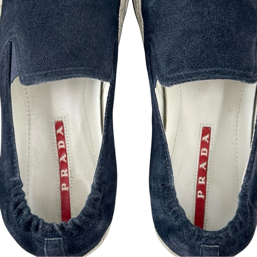 PRADA Sport Linea Rossa St. Tropez Navy Blue Suede Espadrille Slip On Shoes - Picture 5 of 9